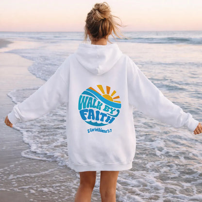 Walk By Faith Hoodie | 2 Corinthians 5:7 Sun & Wave Sweatshirt