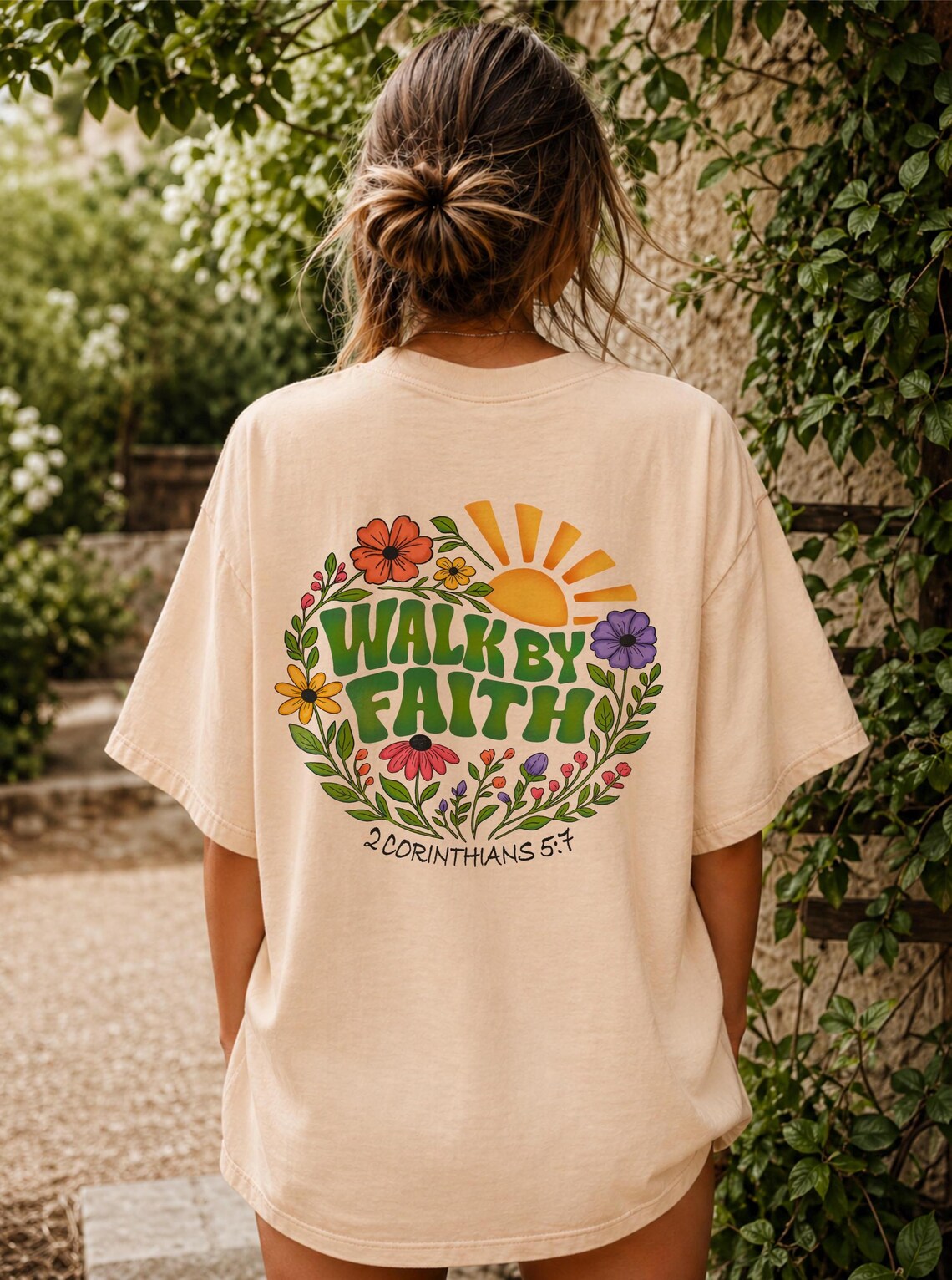 Walk by Faith T-Shirt – Floral & Vine Design | Comfort Colors 1717