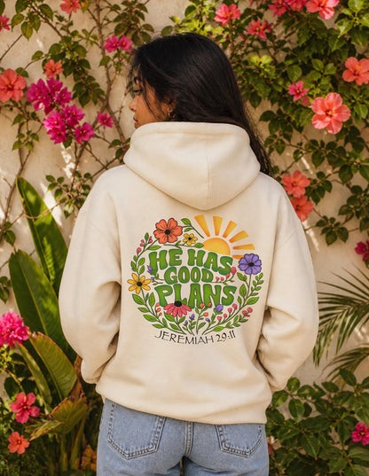 He Has Good Plans Hoodie – Faith Floral Sweatshirt