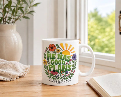 Walk by Faith & He Has Good Plans Floral Scripture Mug