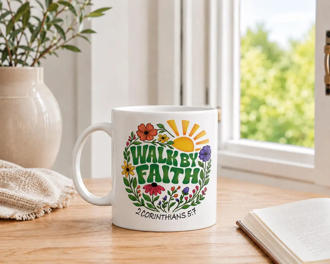 Walk by Faith & He Has Good Plans Floral Scripture Mug