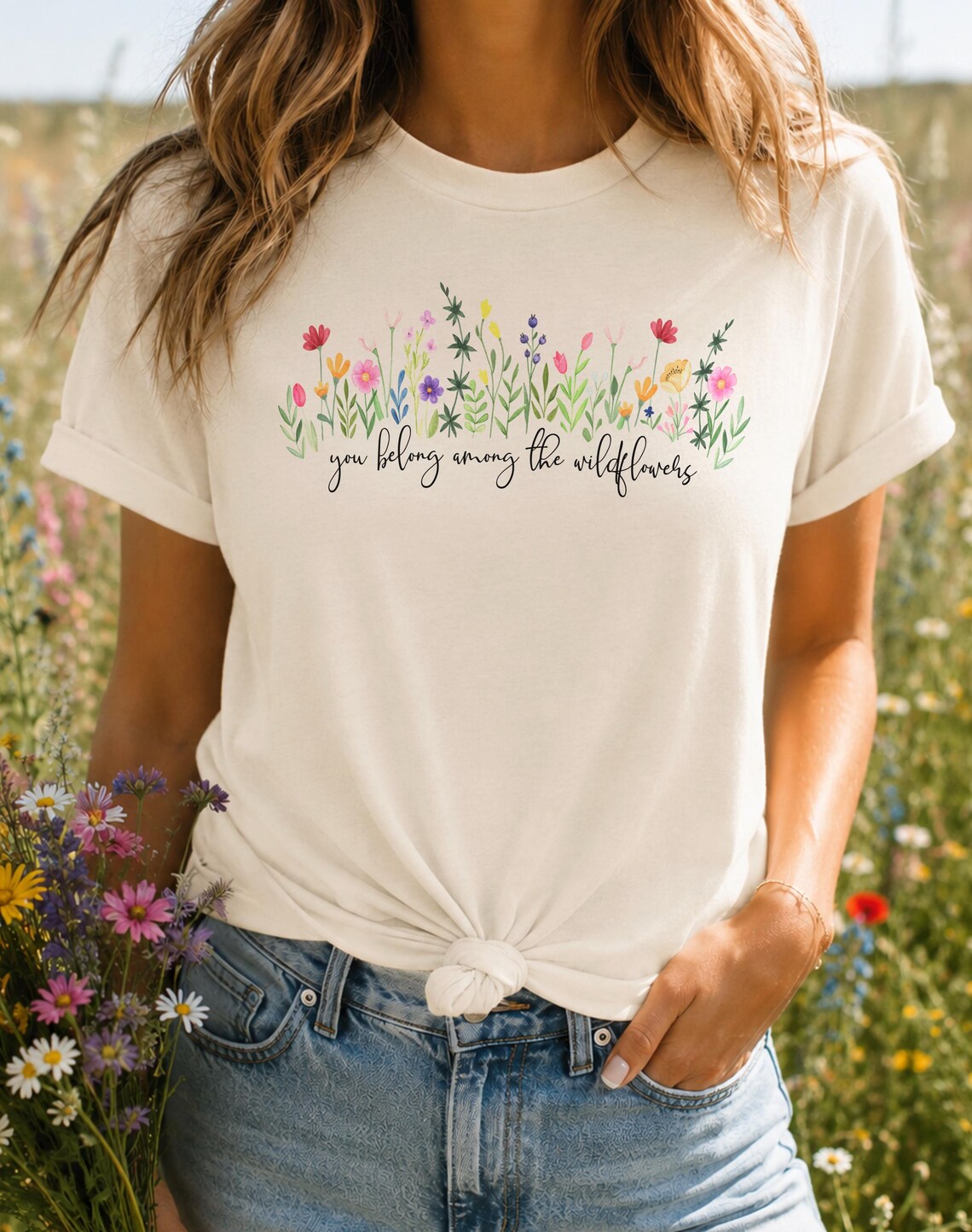 You Belong Among the Wildflowers T-Shirt – Watercolor Floral Cotton Tee